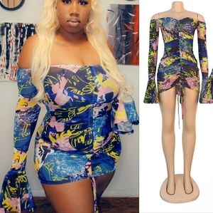 Sexy mesh colorful club evening dress